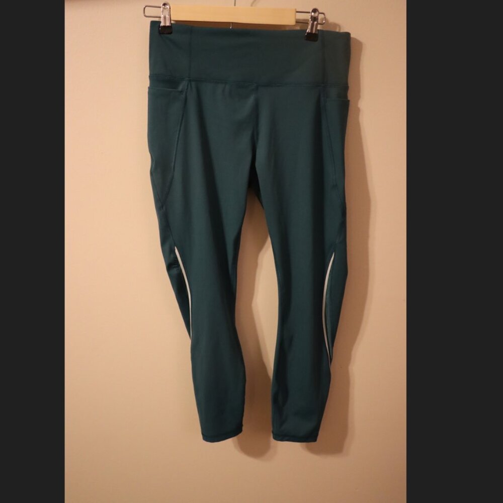 Member's Mark Green long leggings, with side pocket, white side detail stripe,XL